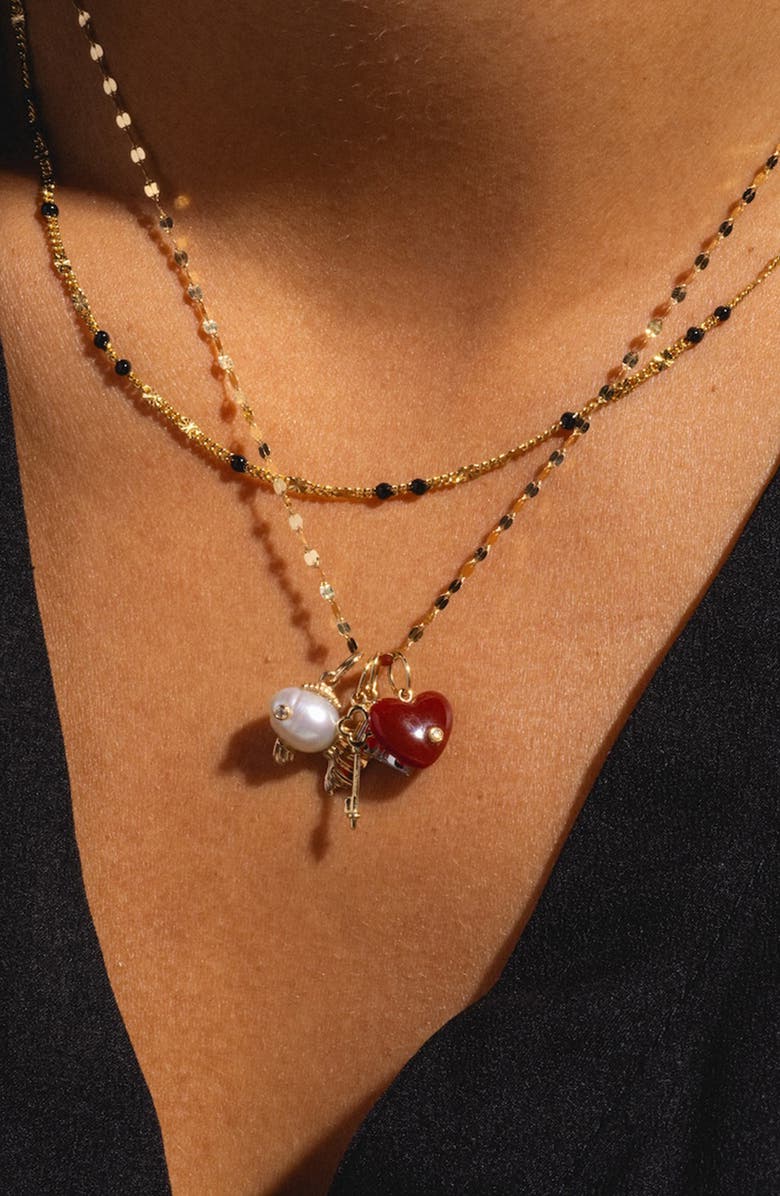 Local Eclectic Solid 9K Gold, Semiprecious Stone & Lab Grown Diamond Heart Charm, Alternate, color, Red Agate