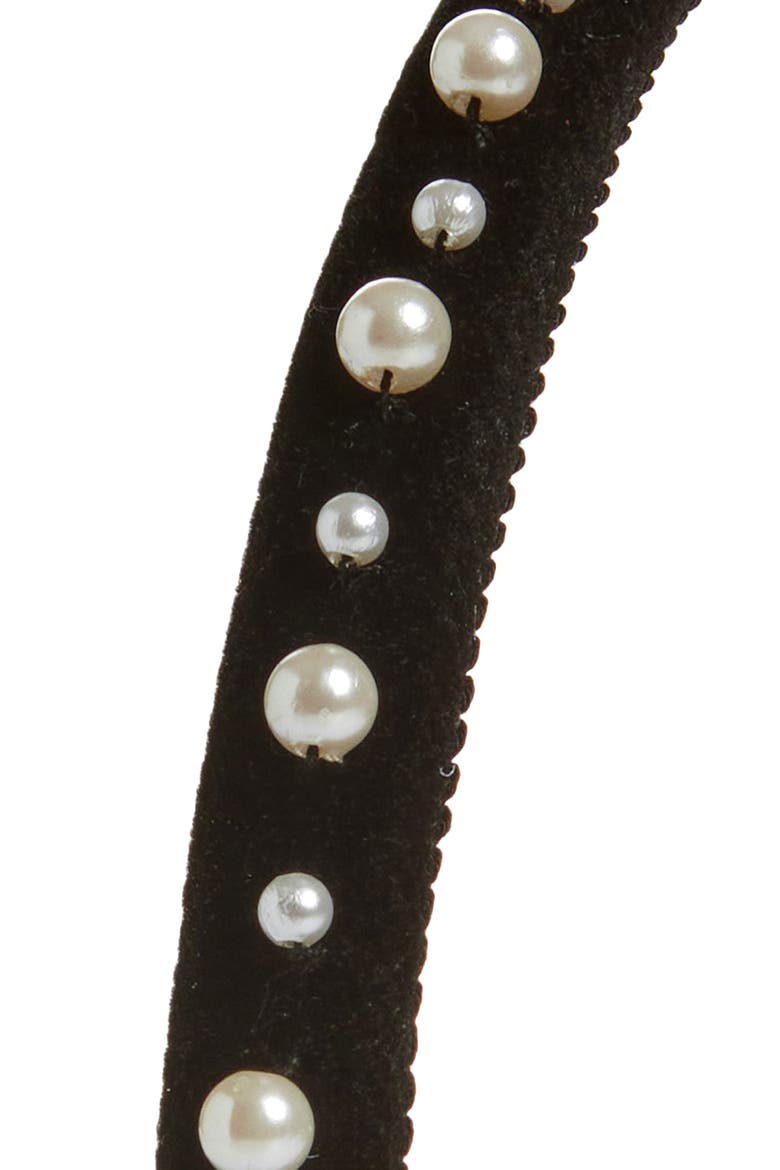Lulu Crystal Faux Pearl Velvet Headband, Alternate, color, BLACK