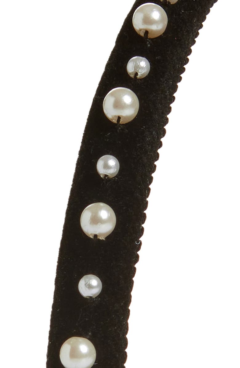 Jennifer Behr Lulu Crystal Faux Pearl Velvet Headband, Alternate, color, Black