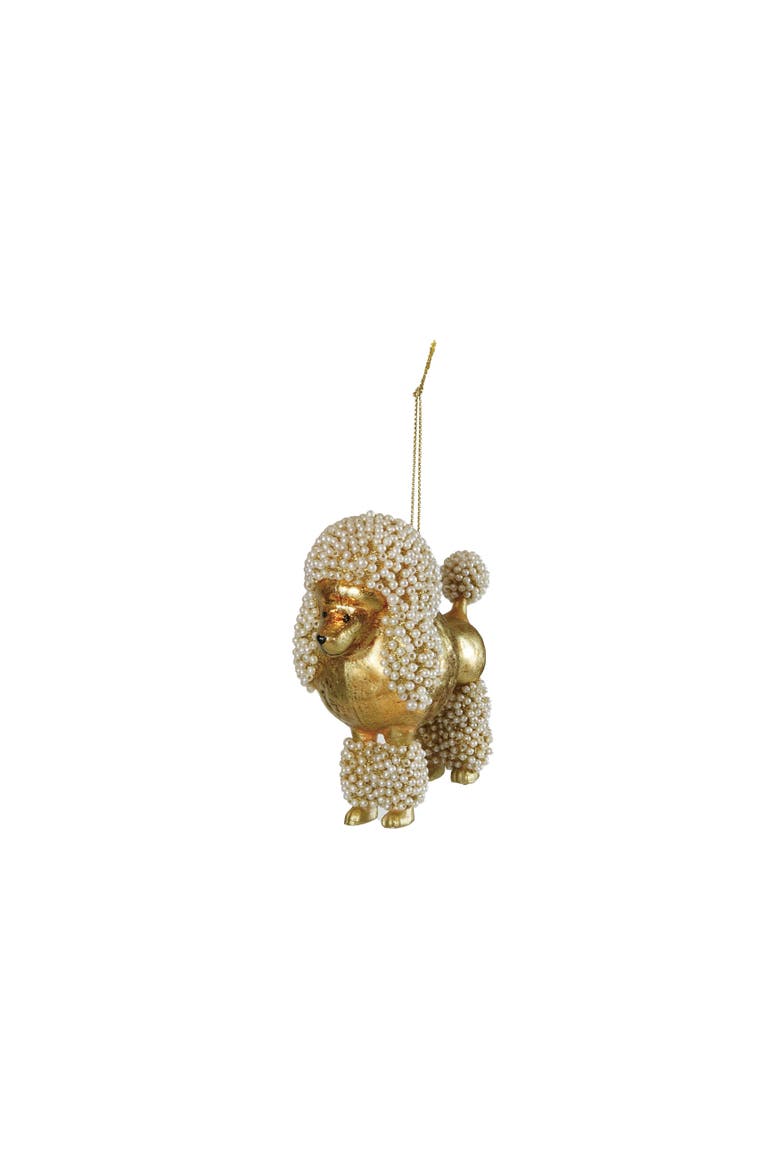 Glass Poodle Ornament with Faux Pearl Collar, Main, color, Gold