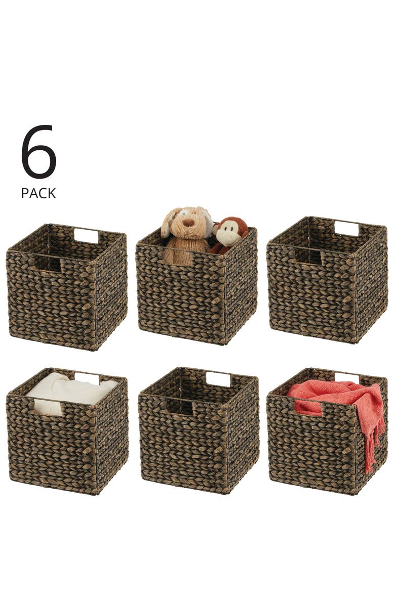 mDesign Hyacinth Woven Cube Bin Basket Organizer, Alternate, color, Black Wash