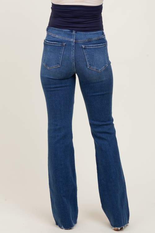 Pinkblush High Rise Raw Hem Bootcut Maternity Jeans In Blue
