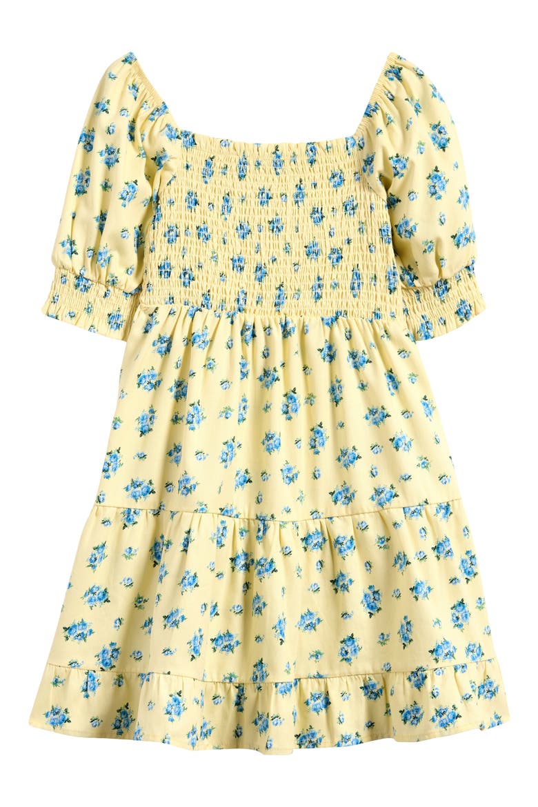 Kids' Floral Smocked Tiered Dress, Main, color, YELLOW