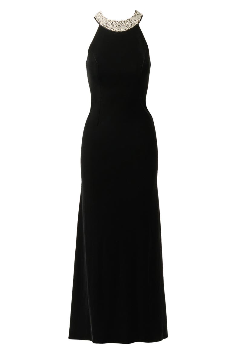 Beaded Neck Sleeveless Velvet Gown, Alternate, color, BLACK