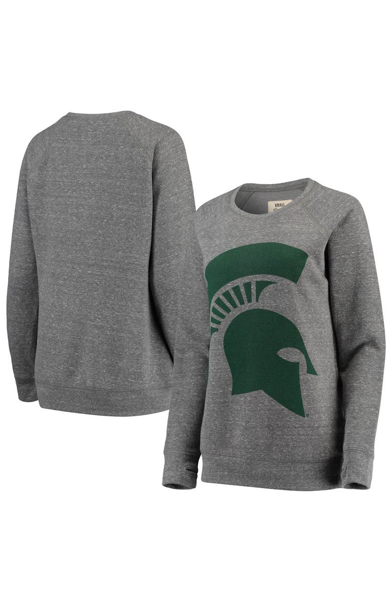 PRESSBOX Women's Pressbox Heathered Gray Michigan State Spartans Big Team Logo Knobi Fleece Tri-Blend Crew Neck Sweatshirt, Main, color,