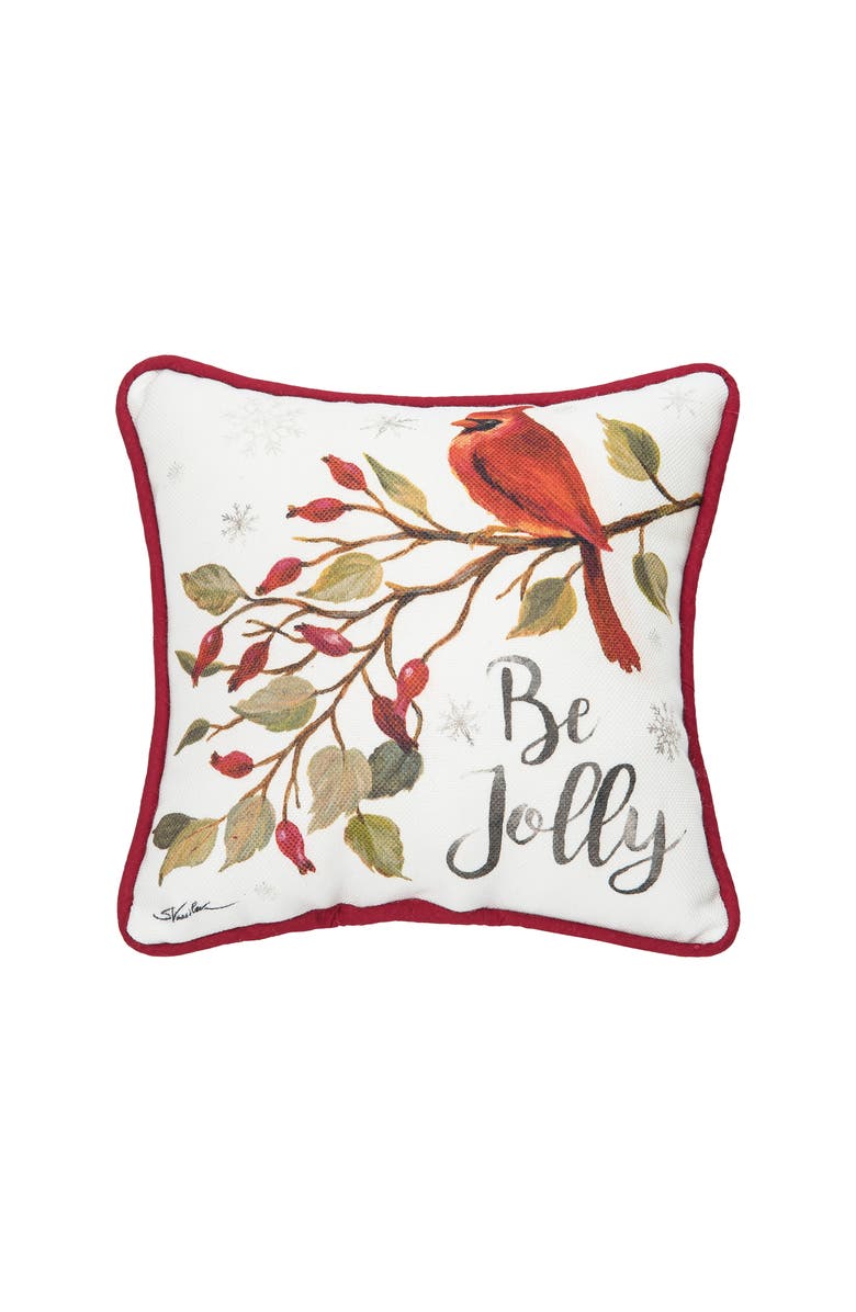 C&F Home Be Jolly Cardinal Small Petite Size Printed Christmas Small Petite Size Accent Throw Pillow, 8" x 8", Main, color, White