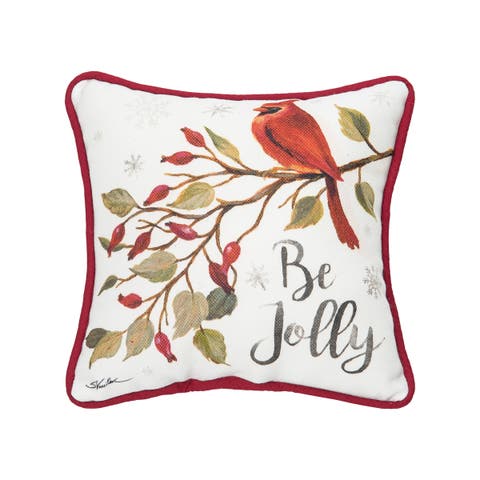 Be Jolly Cardinal Small Petite Size Printed Christmas Small Petite Size Accent Throw Pillow, 8" x 8"
