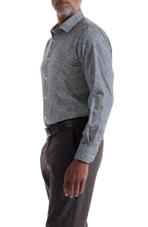 Bugatchi Julian Shaped Fit Paisley Stretch Cotton Button-up Shirt In Gray
