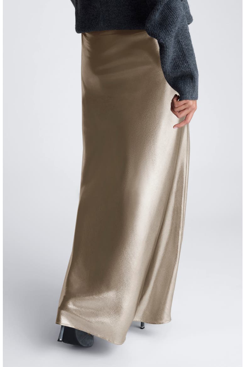 Bias Cut Satin Maxi Skirt, Alternate, color, LIGHT BRONZE
