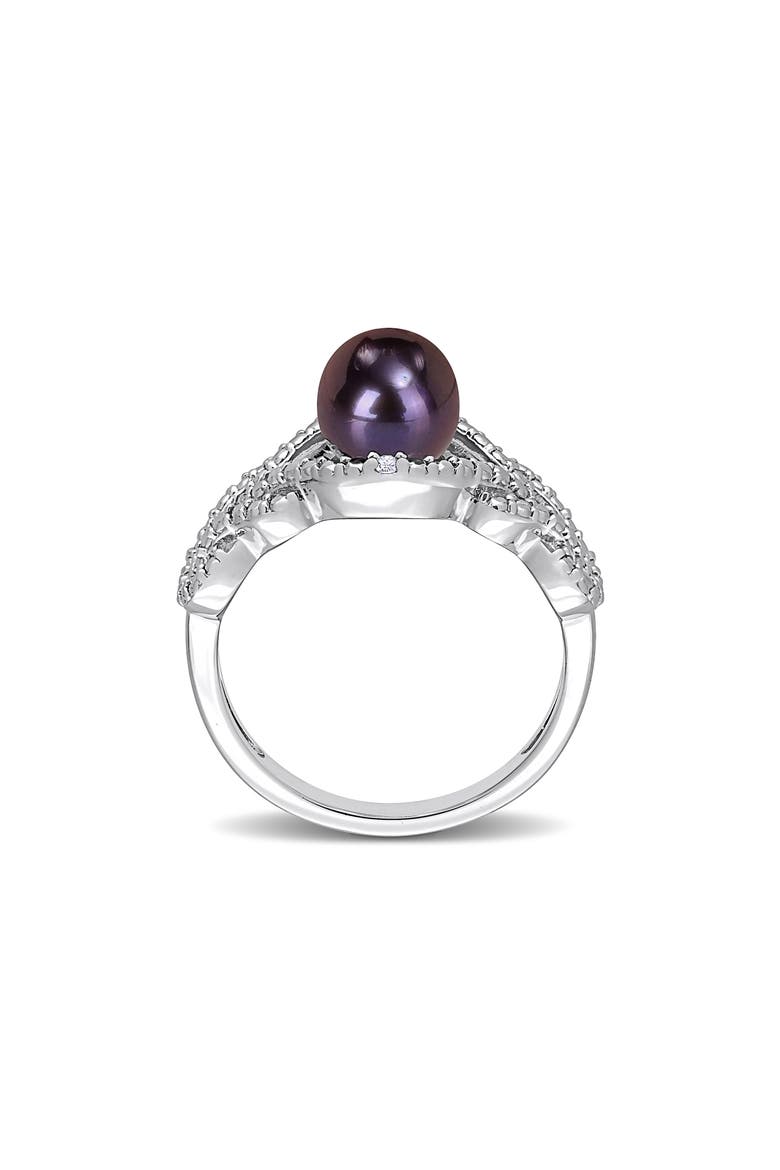 Sterling Silver 7–7.5mm Black Cultured Freshwater Pearl & Diamond Ring - 0.02ct., Alternate, color, BLACK