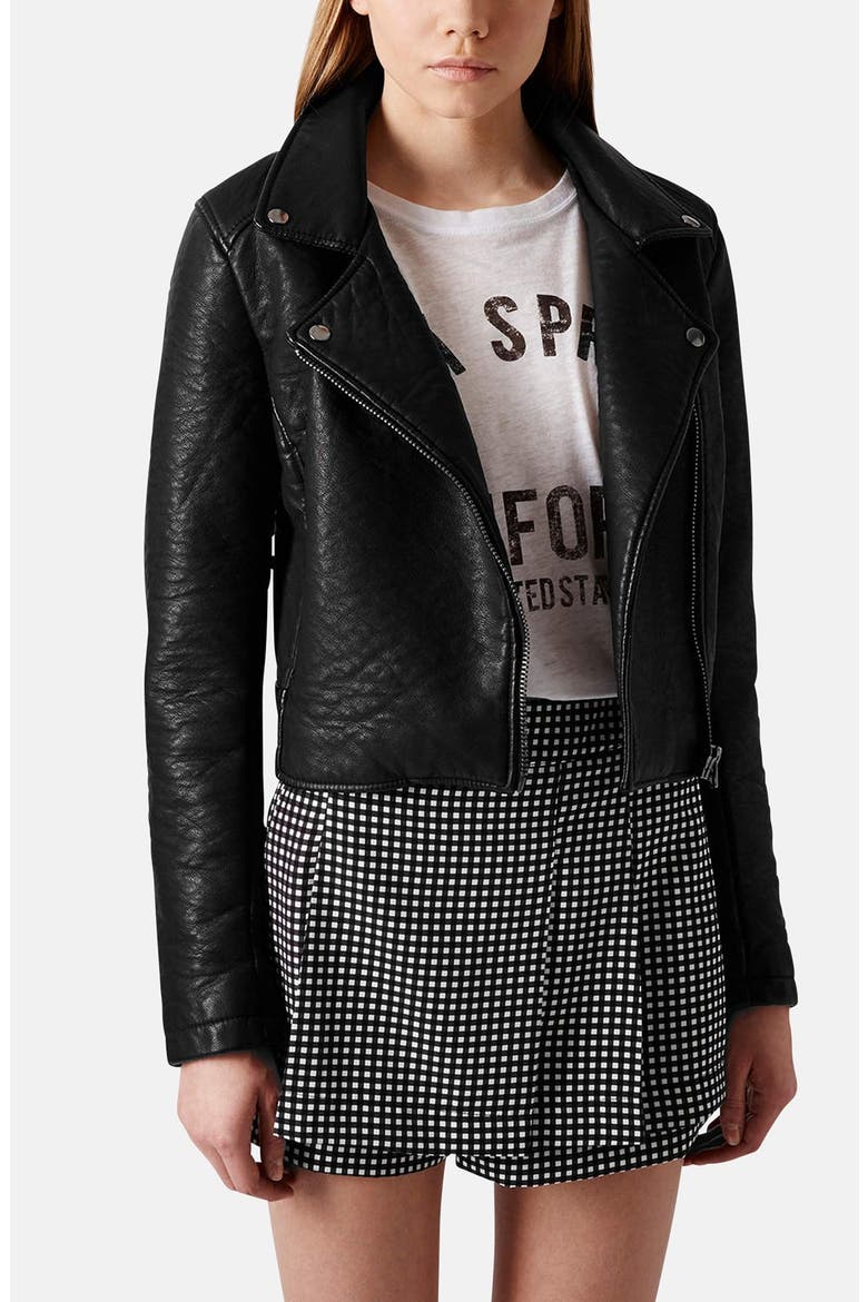 'Scarlet' Faux Leather Biker Jacket, Main, color, BLACK