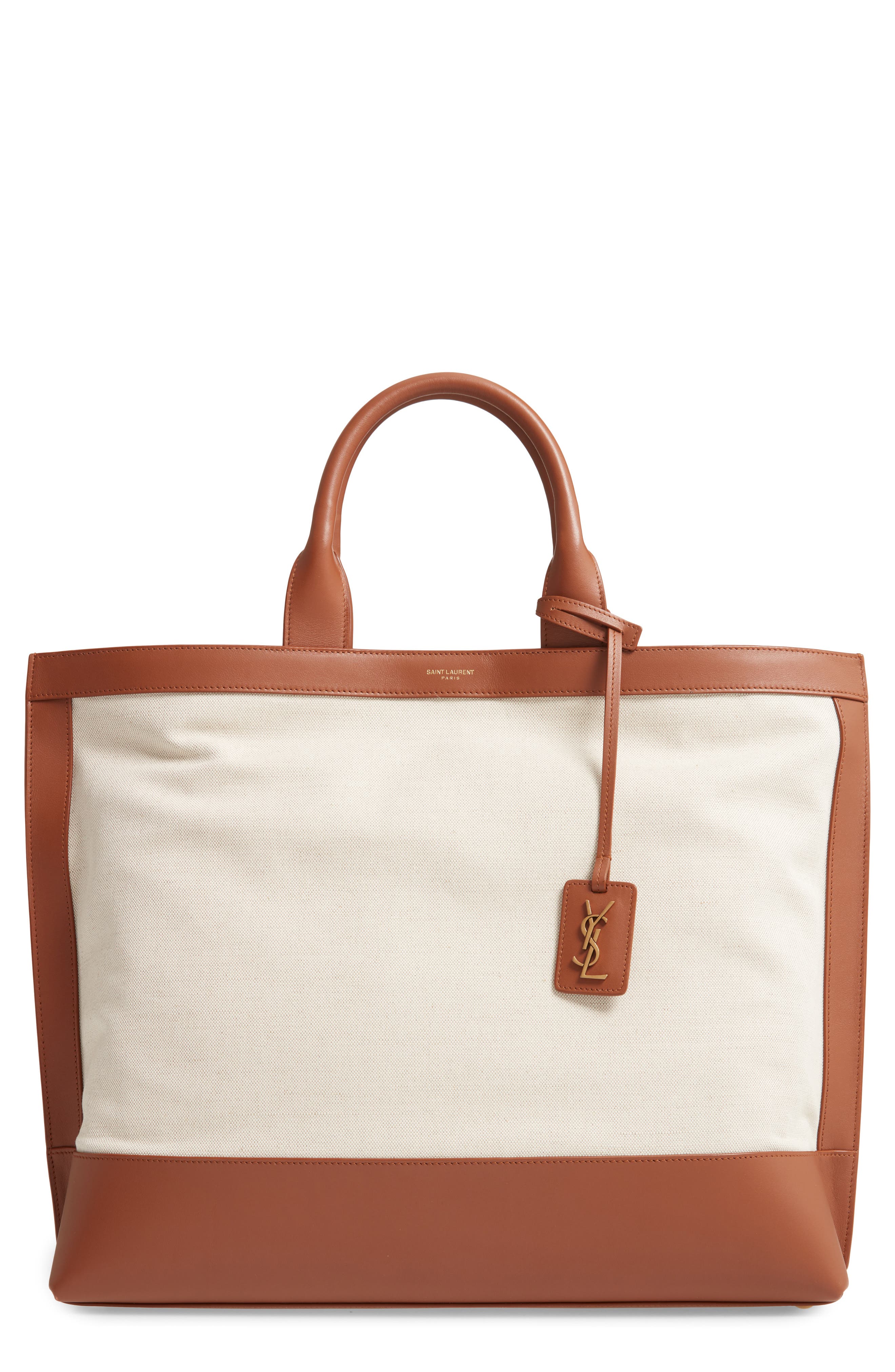 Saint Laurent Tag Canvas & Leather Tote, Main, color, 