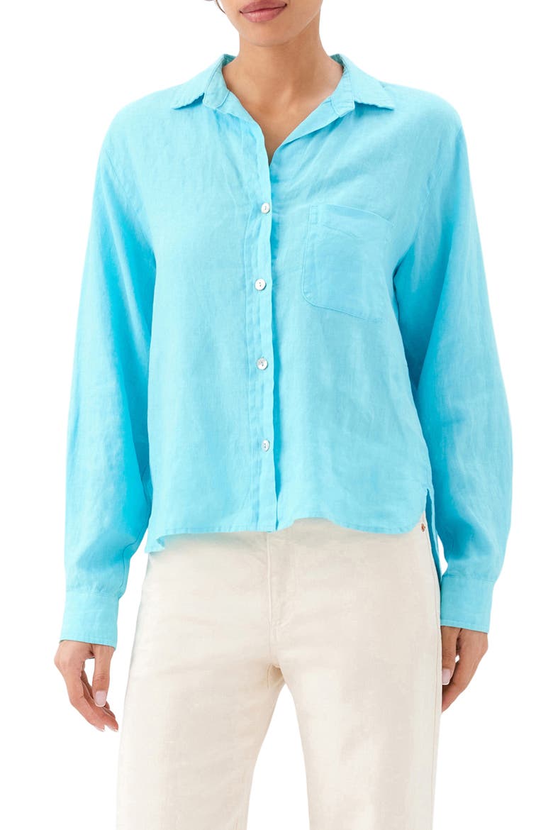 Linen Button-Up Shirt, Main, color, AQUA