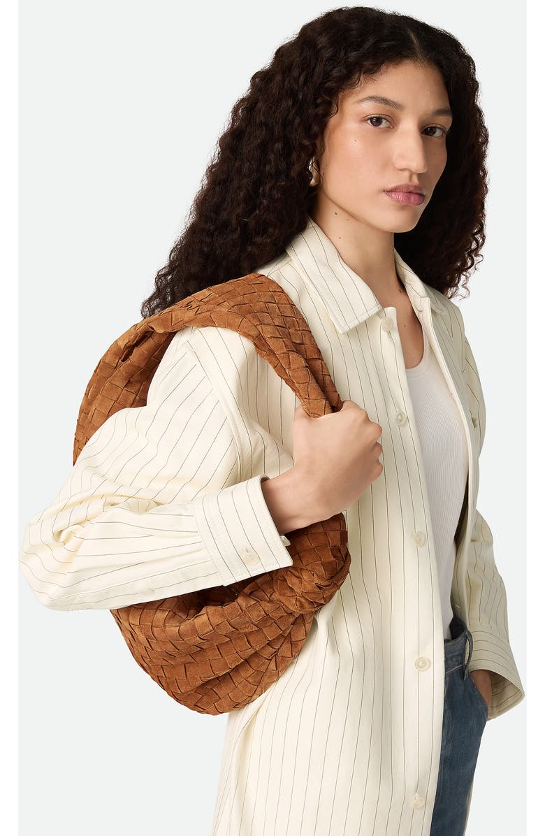 Bottega Veneta Teen Jodie Intrecciato Suede Hobo, Alternate, color, 2588 Amber-Gold