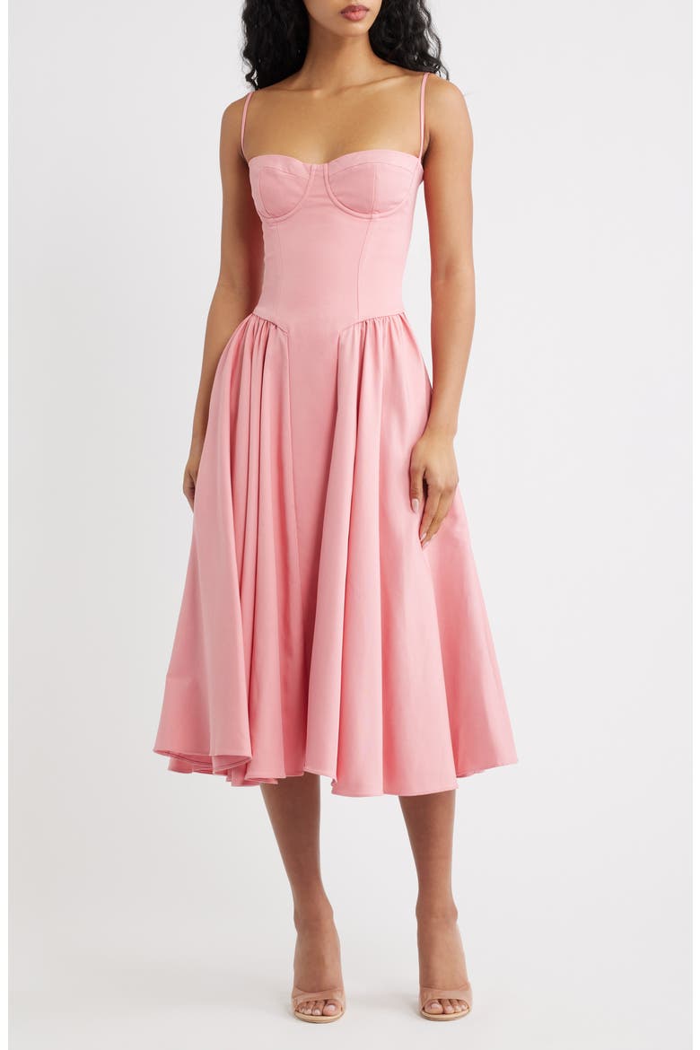Samaria Corset Fit & Flare Midi Cocktail Dress, Main, color, RASPBERRY