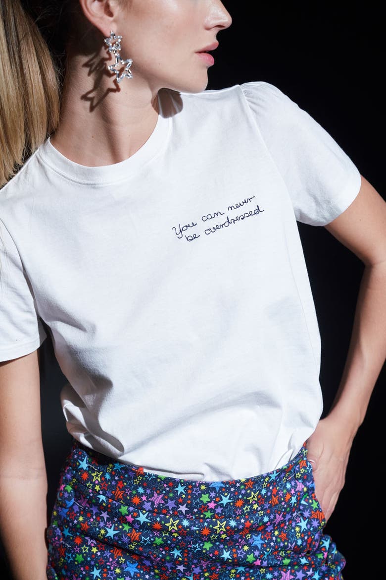 Cotton T-Shirt With Embroidery you can never be overdressed, Alternate, color, You Can Never Be Overdressed
