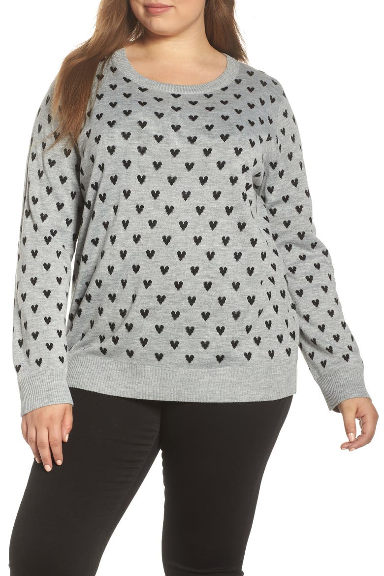 Button Back Heart Sweater, Main, color, GREY/ BLACK