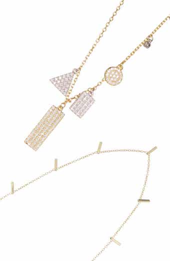 Set of 2 Bar Station & Pavé Pendant Necklaces
