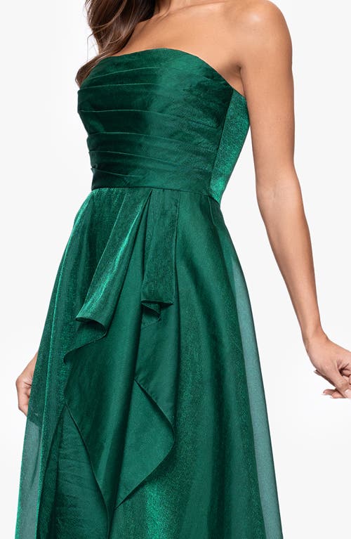 Xscape Evenings Strapless Ruffle Detail Metallic Organza Gown In Green