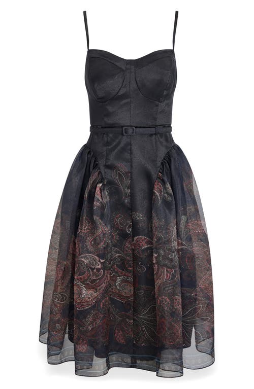 Bcbg Paisley Organza Bustier Midi Dress In Black