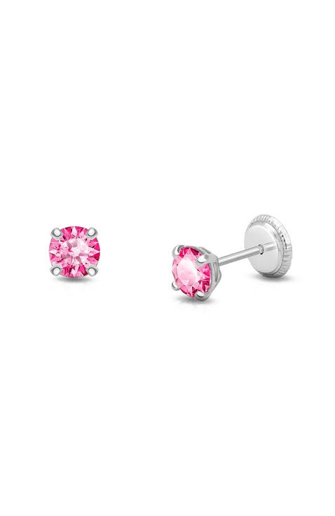 14K Gold 4mm Crystal Birthstone Studs Screw Back Earrings