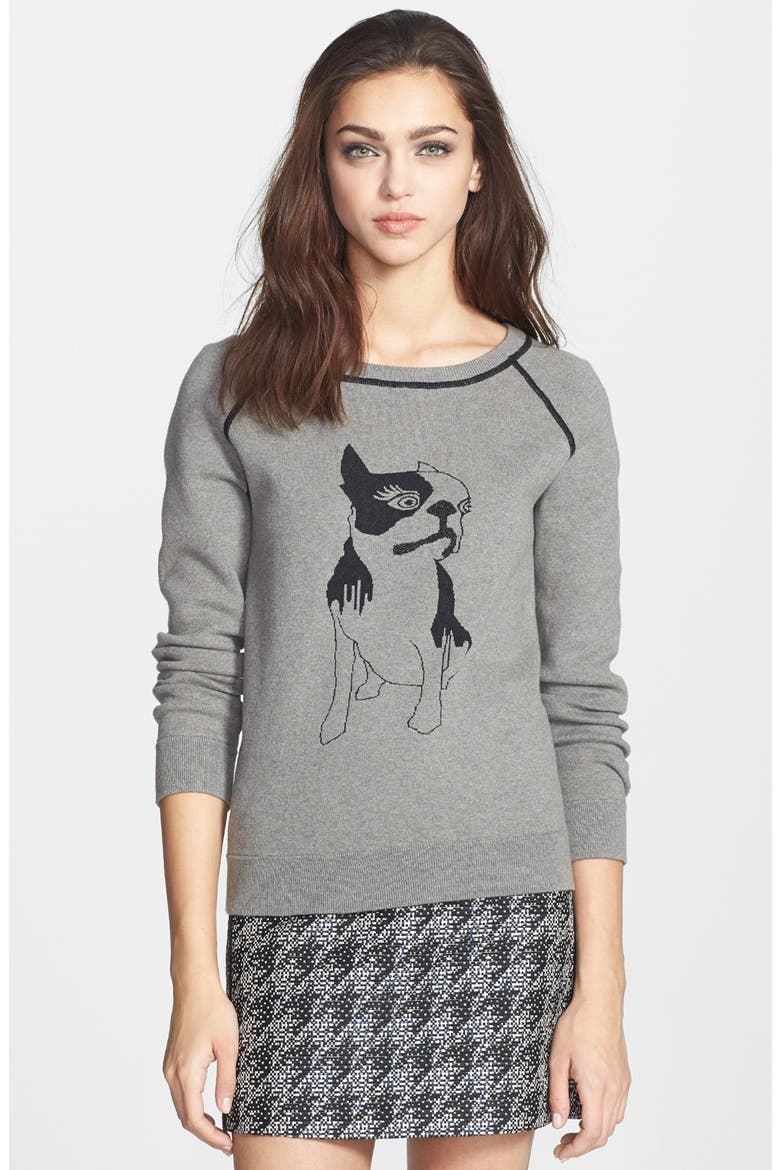 'Olive' Dog Intarsia Sweater, Main, color, LEAD GREY MELANGE MULTI