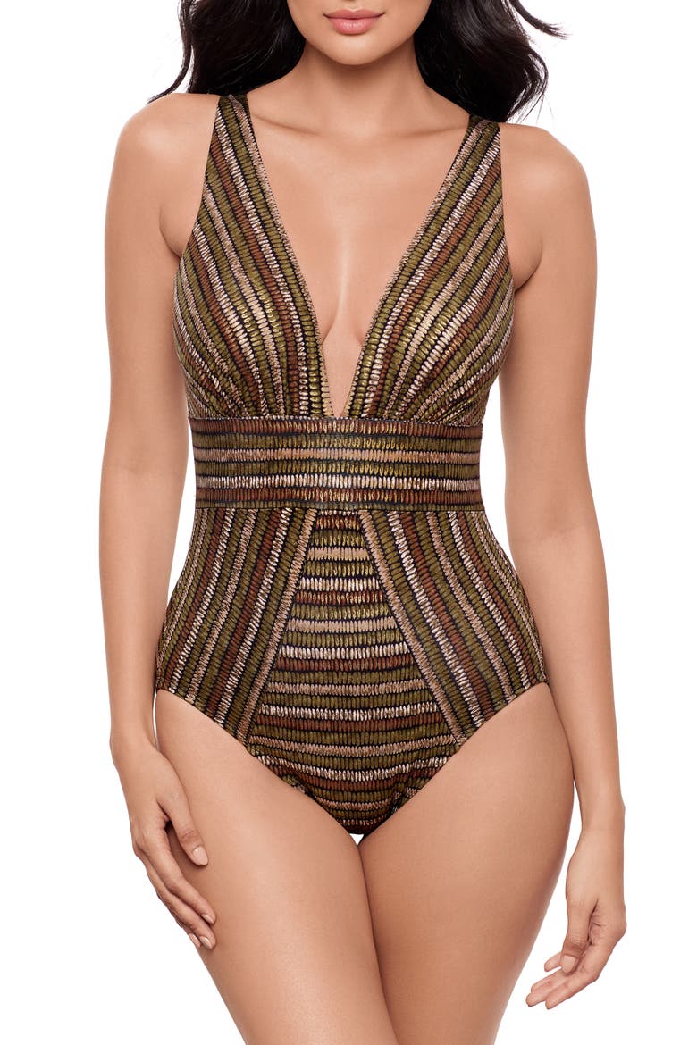 Sparkle Sands Odyssey Plunge One-Piece Swimsuit, Main, color, BLACK/ MULTI