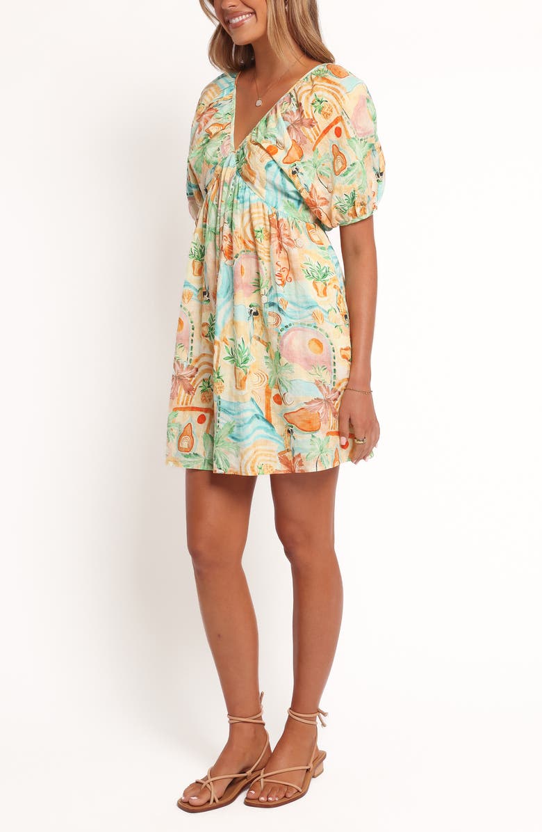 Petal & Pup Cadhla Print Cotton Blend Minidress, Alternate, color, Golden Palm