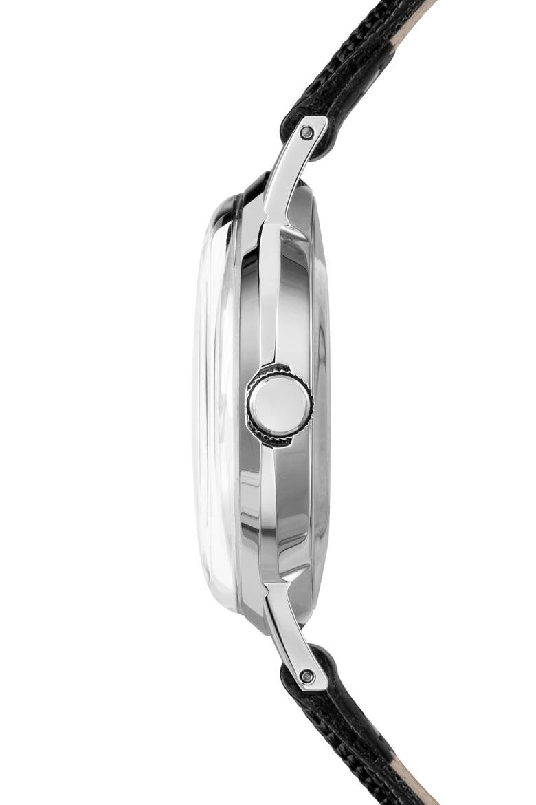Marlin Leather Strap Watch, 34mm, Alternate, color, BLACK/ SILVER