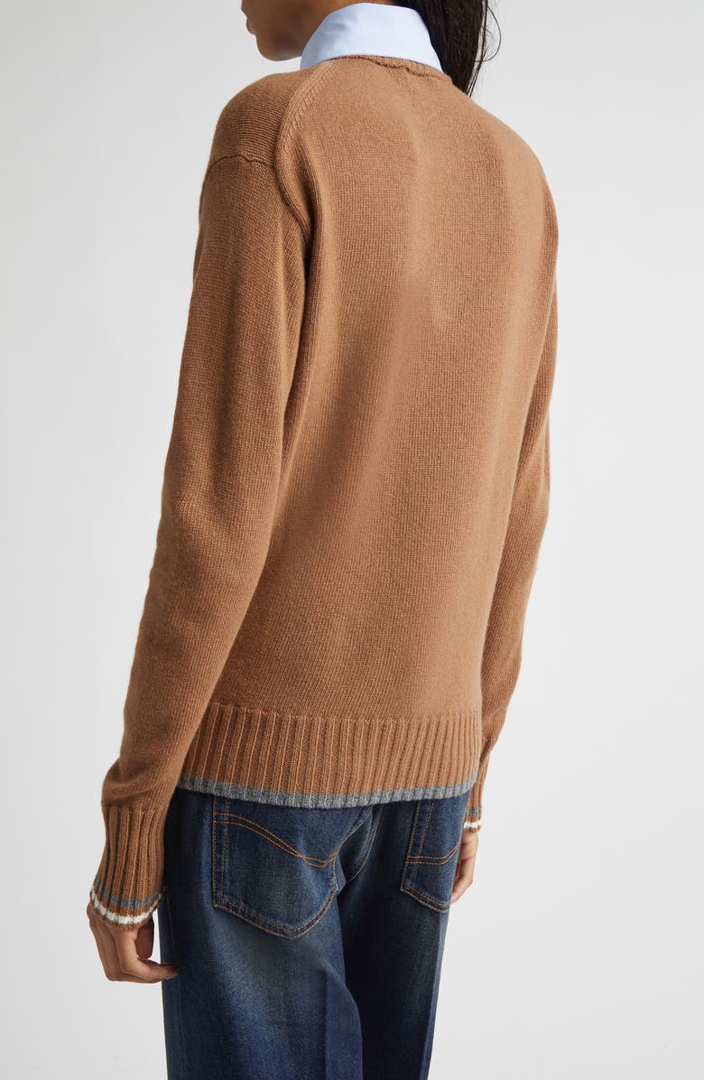 Stella McCartney Hybrid Knit Virgin Wool & Cotton Shirting Sweater, Alternate, color, Caramel