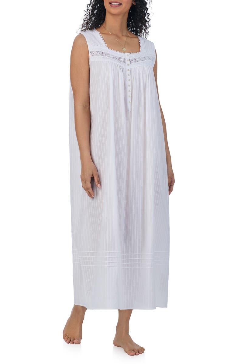 Eileen West Stripe Cotton Ballet Nightgown, Main, color, White