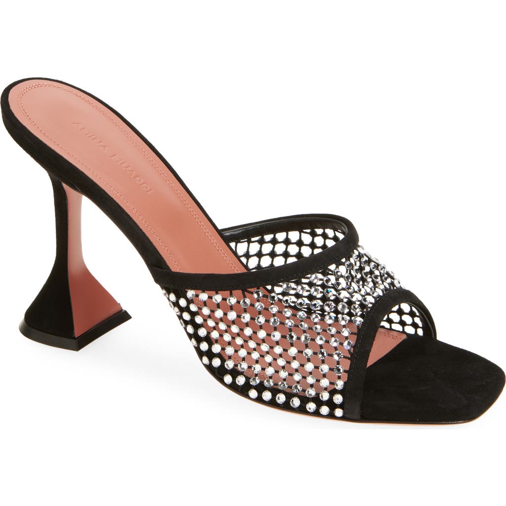 Amina Muaddi Lupita Crystal Slide Sandal in Suede Black/White Crystal  product