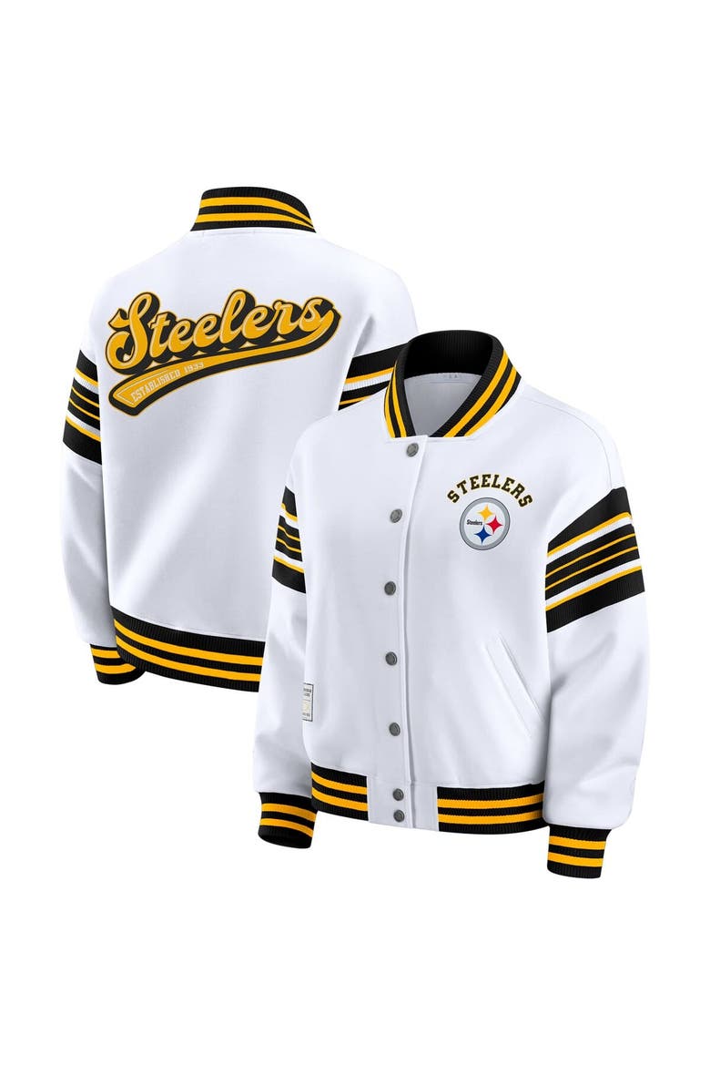 Women's WEAR by Erin Andrews White Pittsburgh Steelers Plus Size Full-Snap Fleece Sweatshirt Jacket, Main, color, White