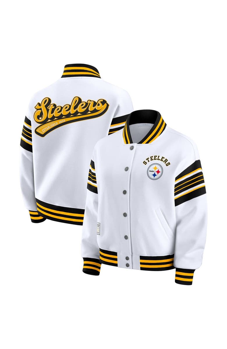 WEAR by Erin Andrews Women's WEAR by Erin Andrews White Pittsburgh Steelers Plus Size Full-Snap Fleece Sweatshirt Jacket, Main, color, White