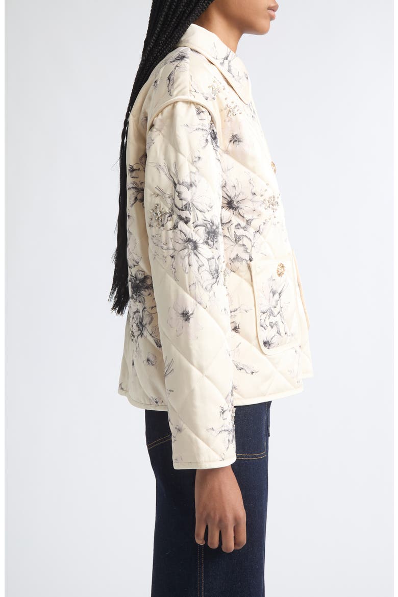 Sketched Floral Alexa Quilted Jacket, Alternate, color, GARDENIA/BLACK