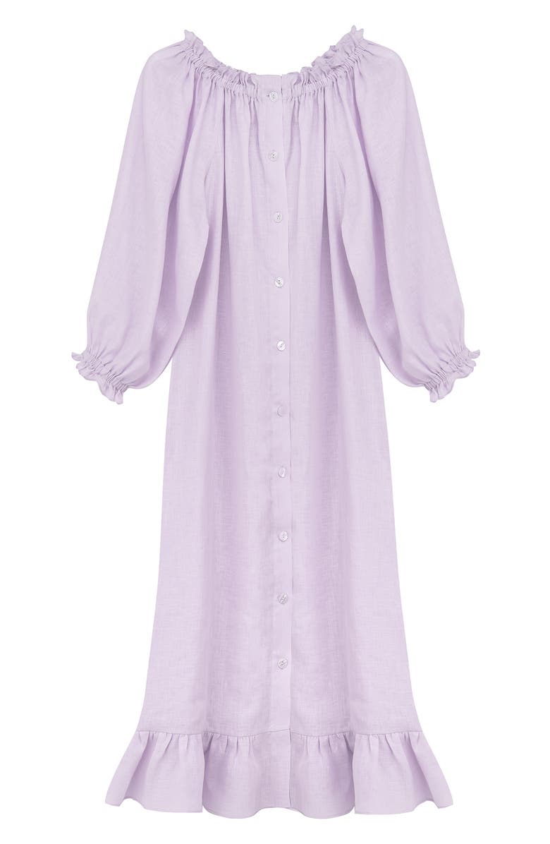 Sleeper Loungewear Long Sleeve Linen Midi Dress, Alternate, color, 