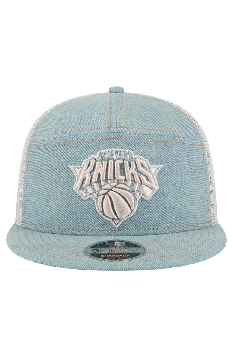 New Era Men's New Era New York Knicks Adventure Denim Split Panel 9FIFTY Snapback Trucker Hat, Alternate, color, 