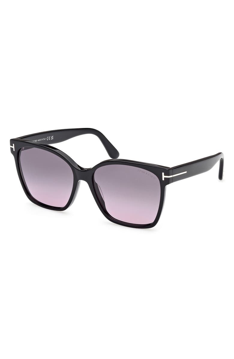 TOM FORD Iris 56mm Gradient Butterfly Sunglasses, Alternate, color, Black / Smoke To Purple Lens