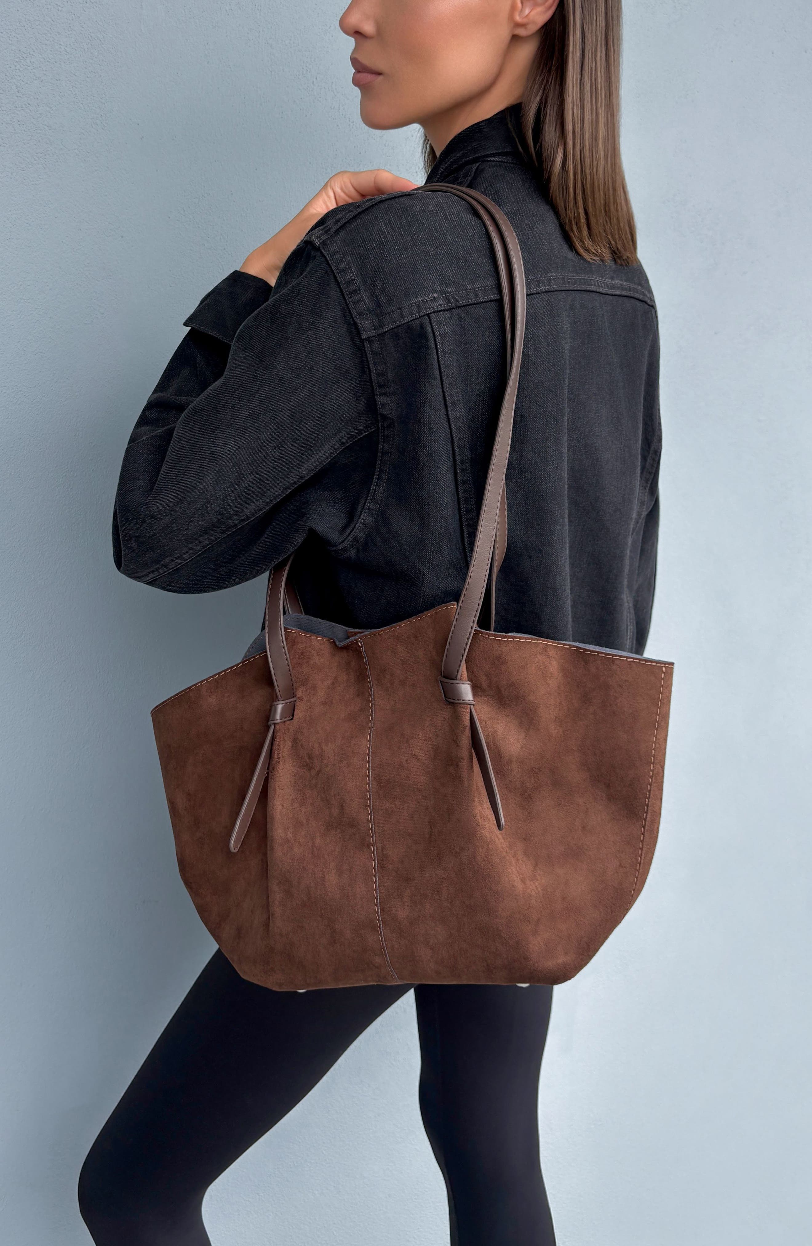 Large Faux Leather Tote, Alternate, color, BROWN