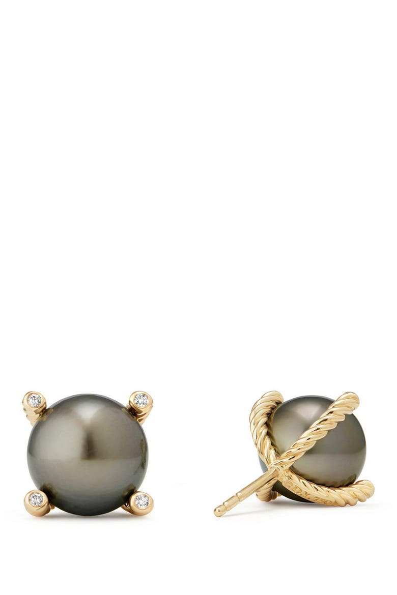 Genuine Pearl Earrings with Diamonds in 18K Gold, Alternate, color, GOLD/ TAHITIAN GREY PEARL
