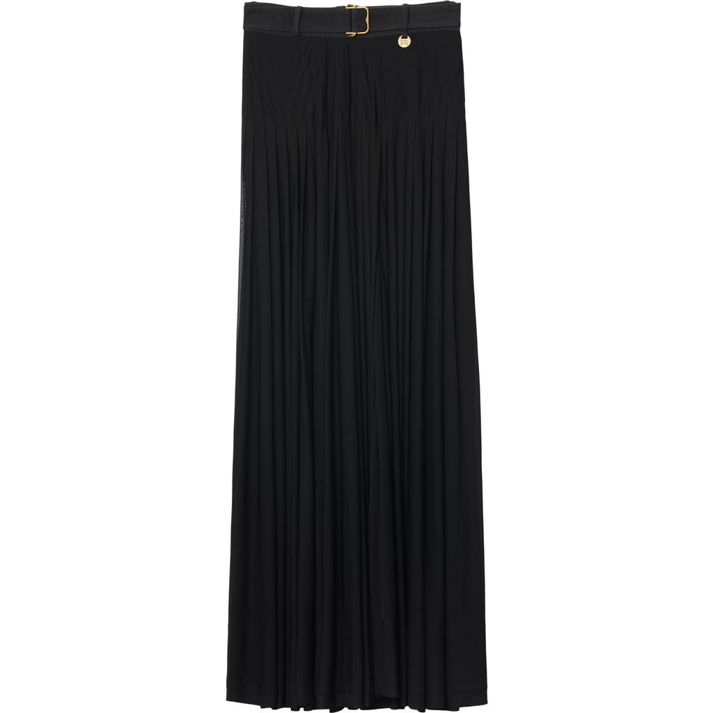 Burberry Bar Pleated Maxi Skirt With Belt In Black