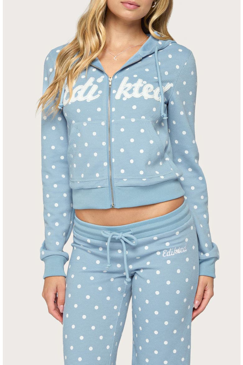 Dilly Polka Dot Waffle Full Zip Hoodie, Main, color, BLUE