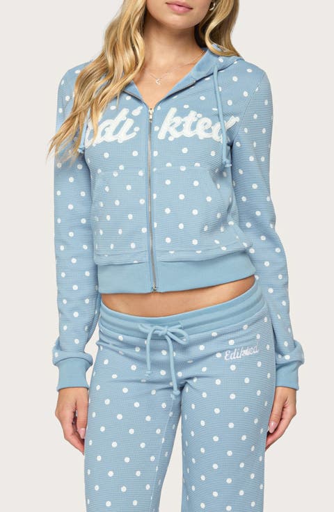 Dilly Polka Dot Waffle Full Zip Hoodie