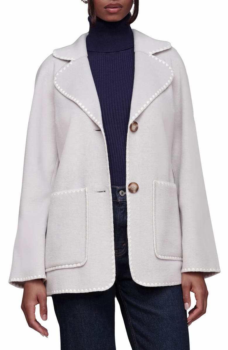 Bagatelle Contrast Stitch Belted Coat, Alternate, color, Light Grey