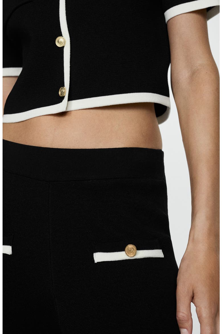 Contrast Trim Short Sleeve Cardigan, Alternate, color, BLACK