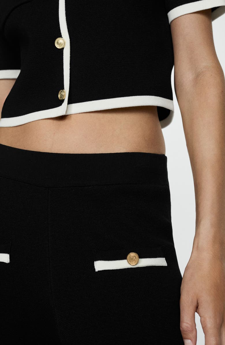 MANGO Contrast Trim Short Sleeve Cardigan, Alternate, color, Black