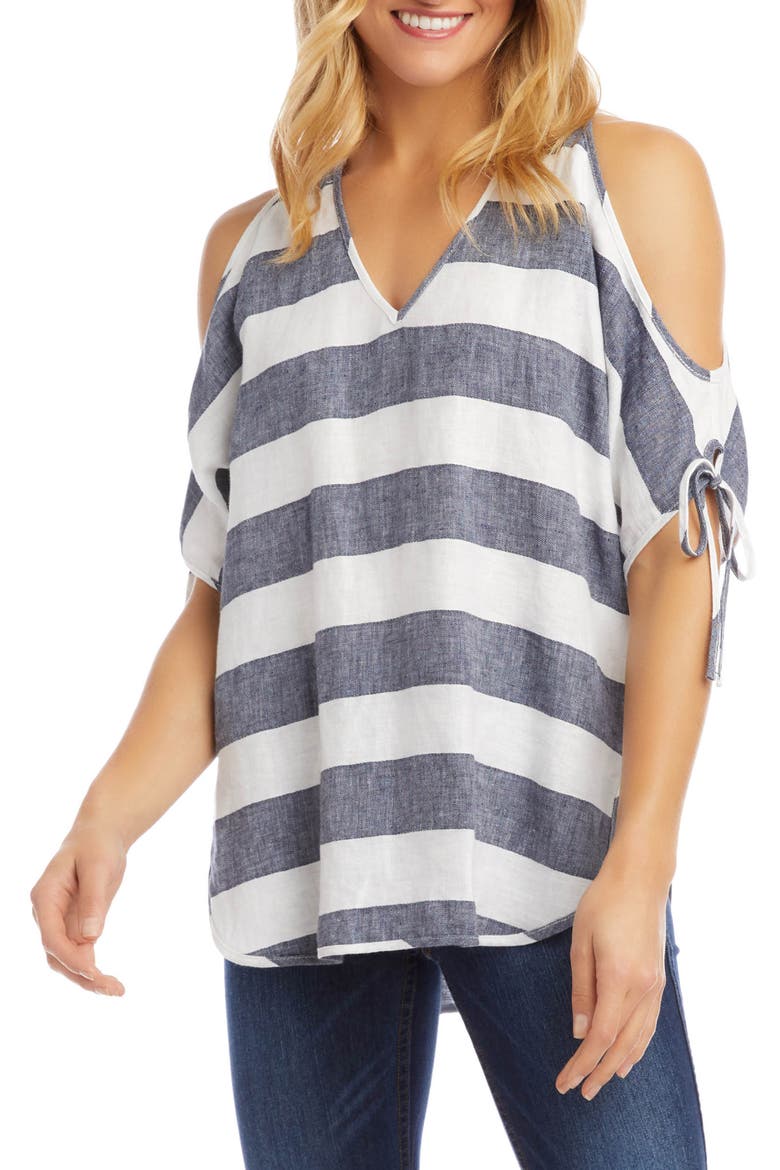 Cold Shoulder Tie Sleeve Top, Alternate, color, STRIPE