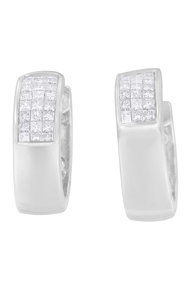14K White Gold 1 1/8 cttw and Cut Diamond Huggie Earrings, Main, color, White
