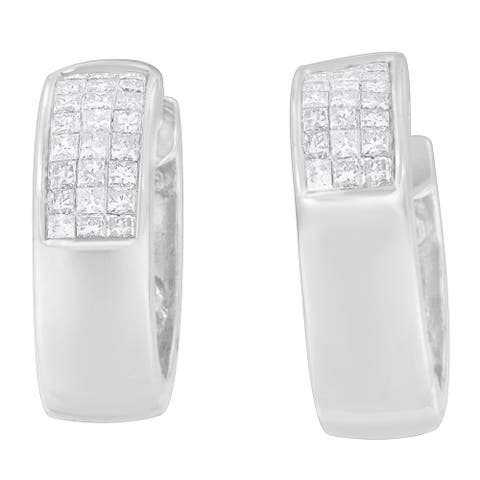 14K White Gold 1 1/8 cttw and Cut Diamond Huggie Earrings