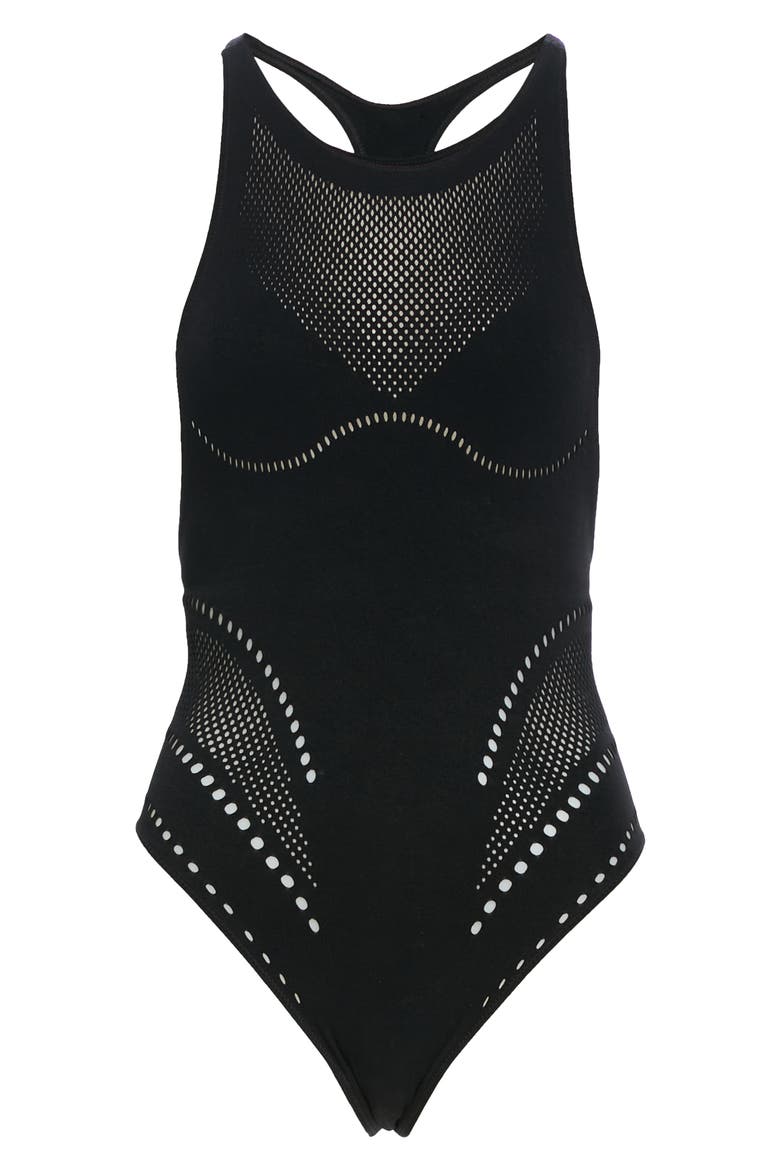 Stellawear Perforated One-Piece Swimsuit, Alternate, color, BLACK
